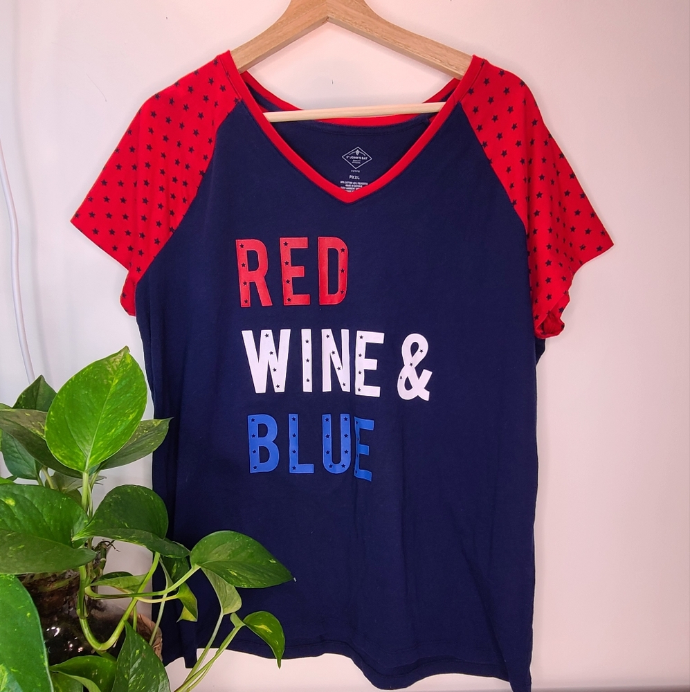 25-3 ST JOHN'S BAY  Red, WINE, blue Graphic T-Shirt Size PXXL EUC